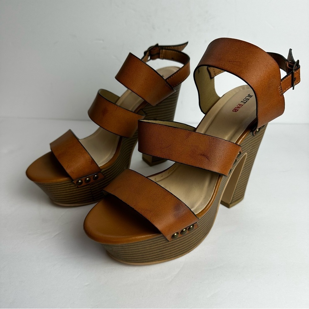 Just Fab Heathanne Platform Sandals Women's Size 9 EU 40 UK 7 Brown Shoes Strap - Picture 3 of 9